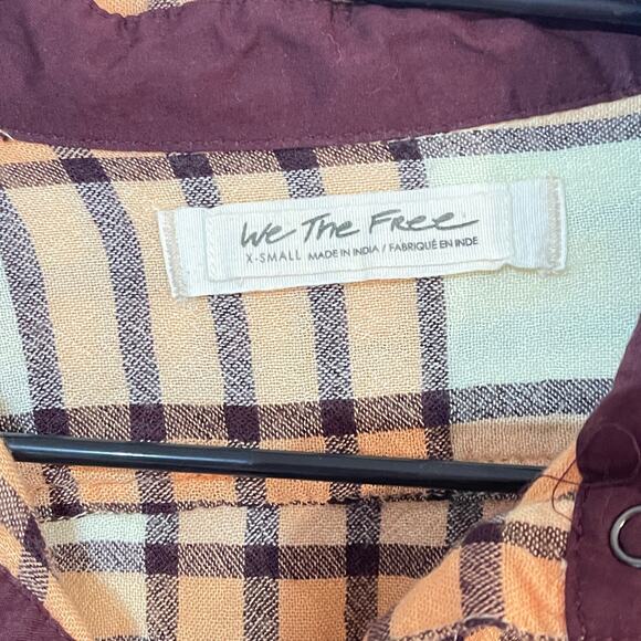 We The Free People Pacific Dawn Top Womens XS Peach Tree Combo Drawstring Shirt - Picture 9 of 12